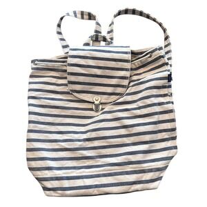 Baggu Canvas Backpack Blue & White Striped Preppy Nautical Drawstring Knapsack